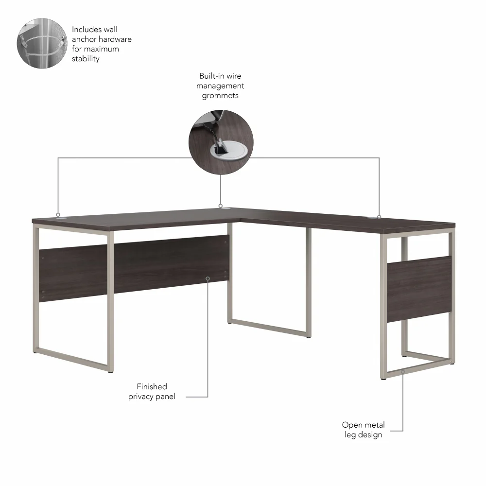 Hybrid 60W x 30D L Shaped Table Desk with Mobile File Cabinet - Image 19